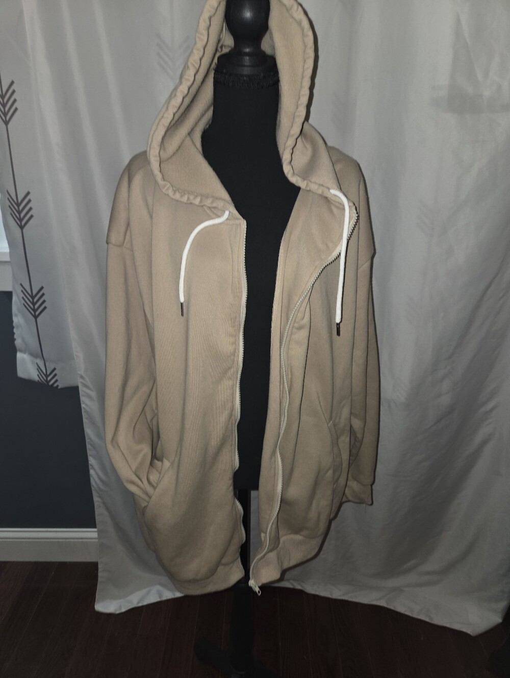 Womens Zip-Up Hooded Fleece Jacket - Beige